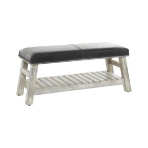 Leather Entryway Bench With Lower Shelf